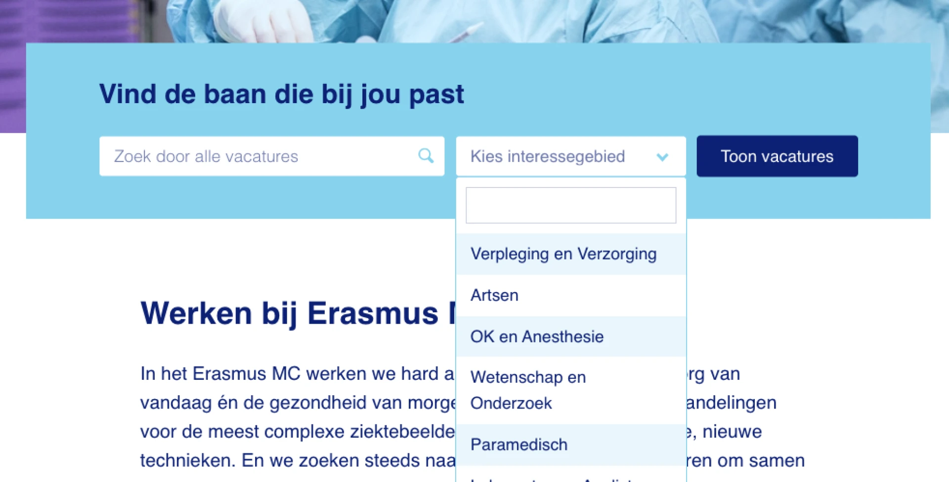 Voorbeeld van een filter voor vacatures