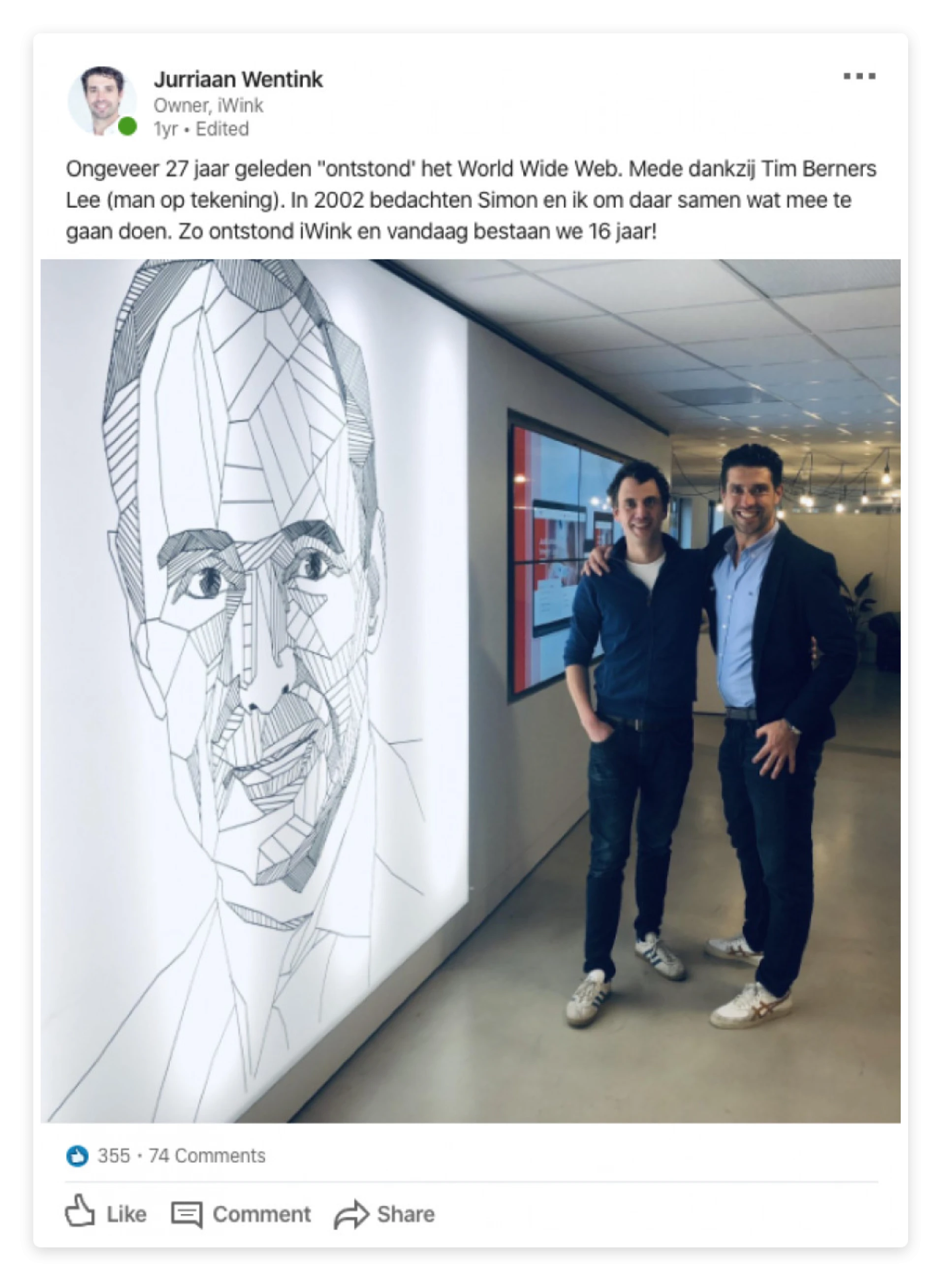 Jurriaan en Simon poseren in het kantoor van iWInk