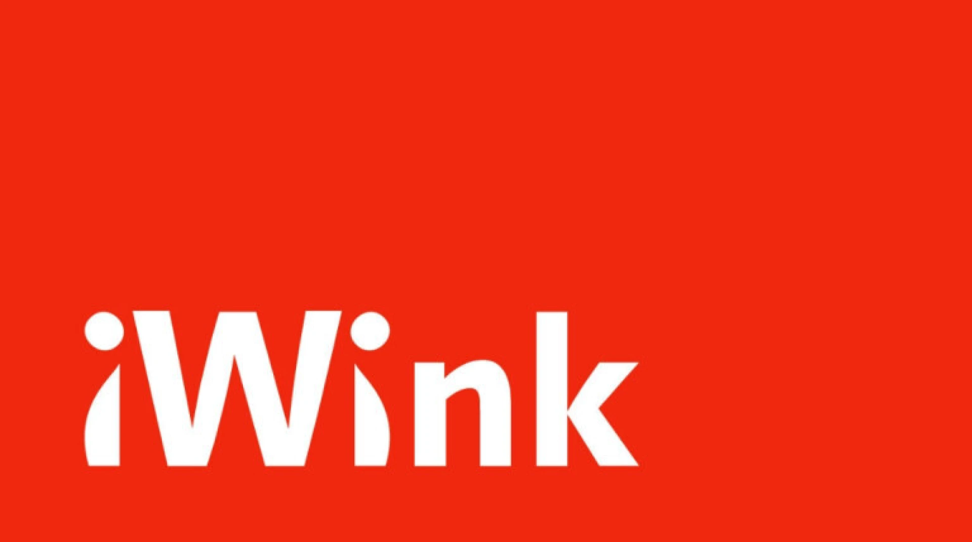 Witte tekst 'iWink' op een rode achtergrond.