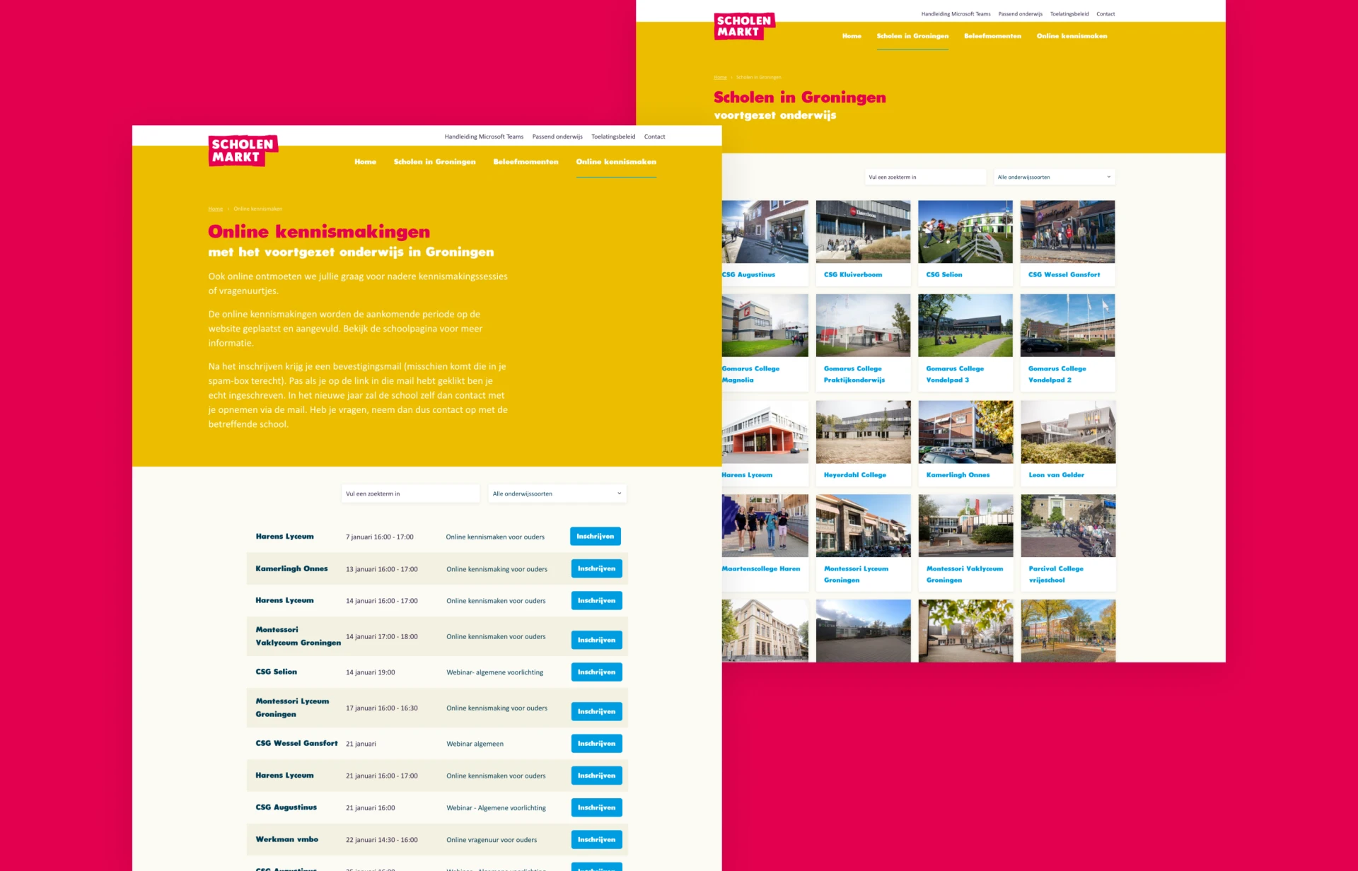 Webpagina's met online veilingen en gebouwen in Groningen.