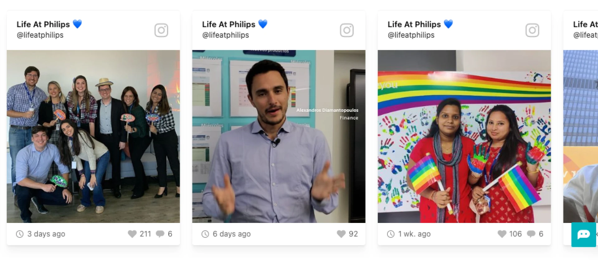 Voorbeeld van social media verwijzingen op de website van Philips
