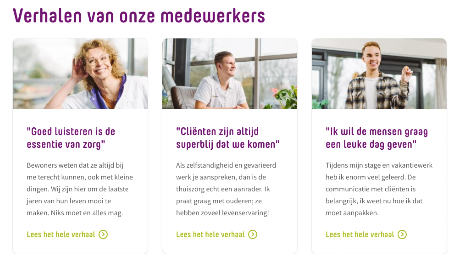 Voorbeeld van de overzichtpagina van medewerkersverhalen