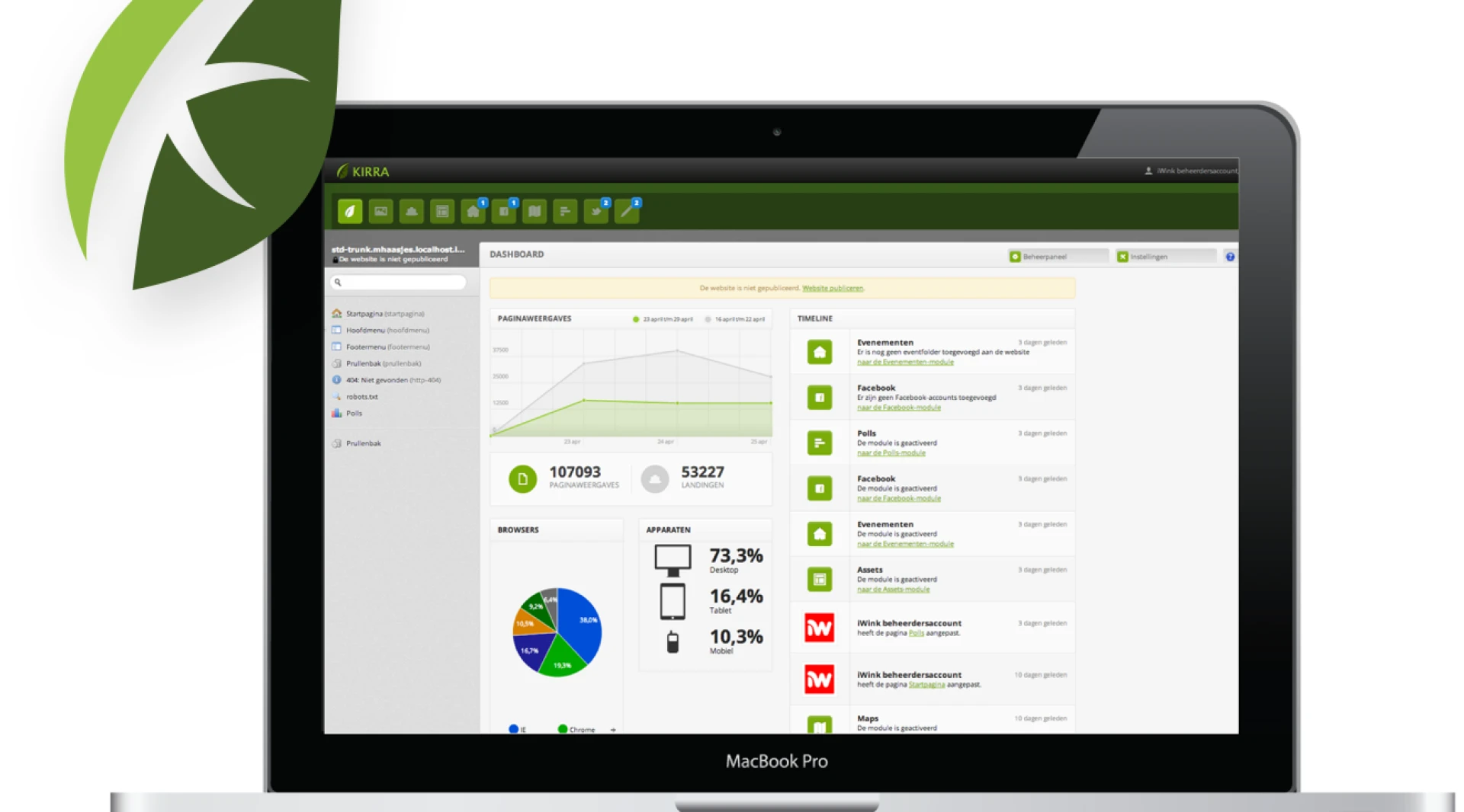 Een laptop met een Kirra CMS