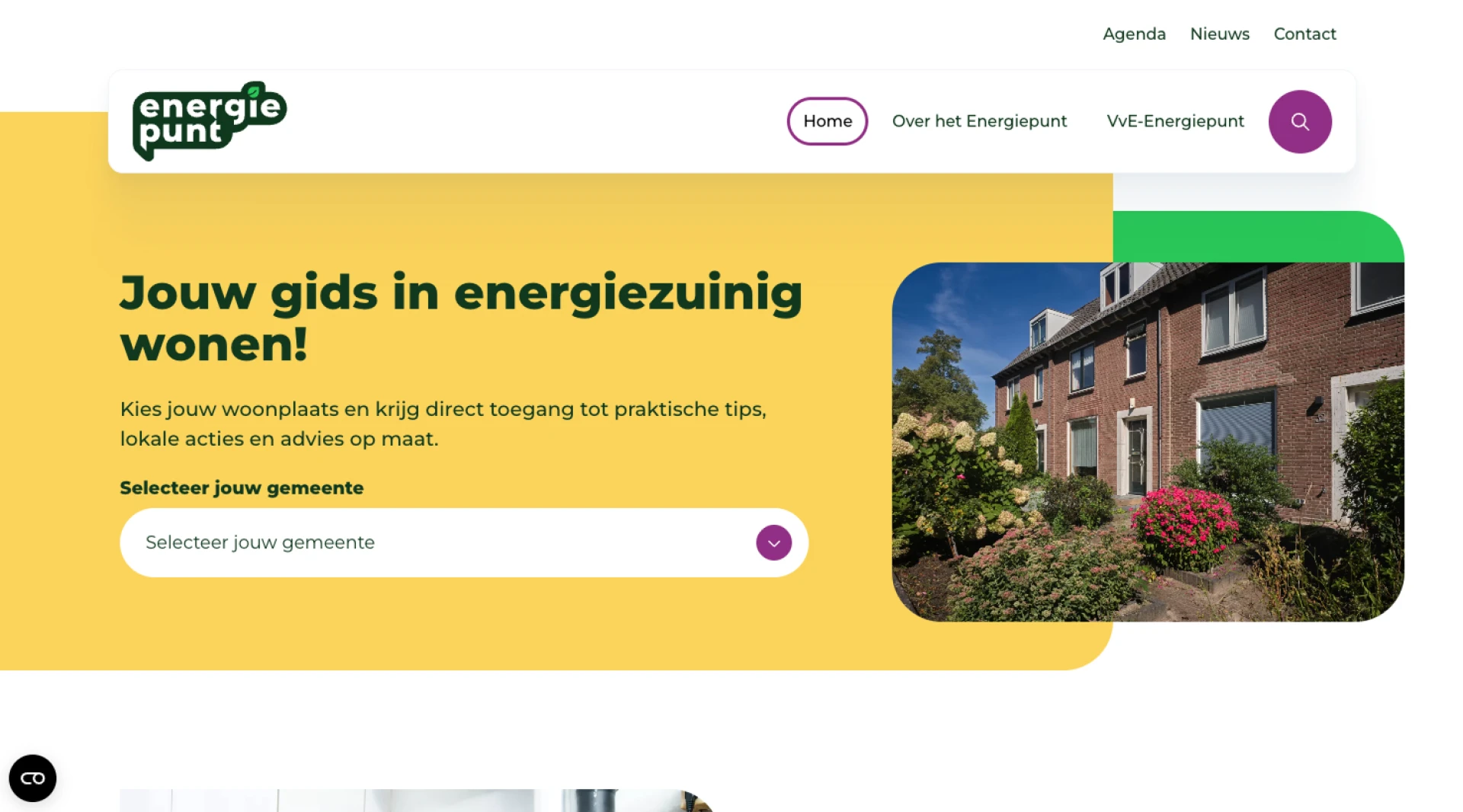 Screenshot van een website over energiezuinig wonen.