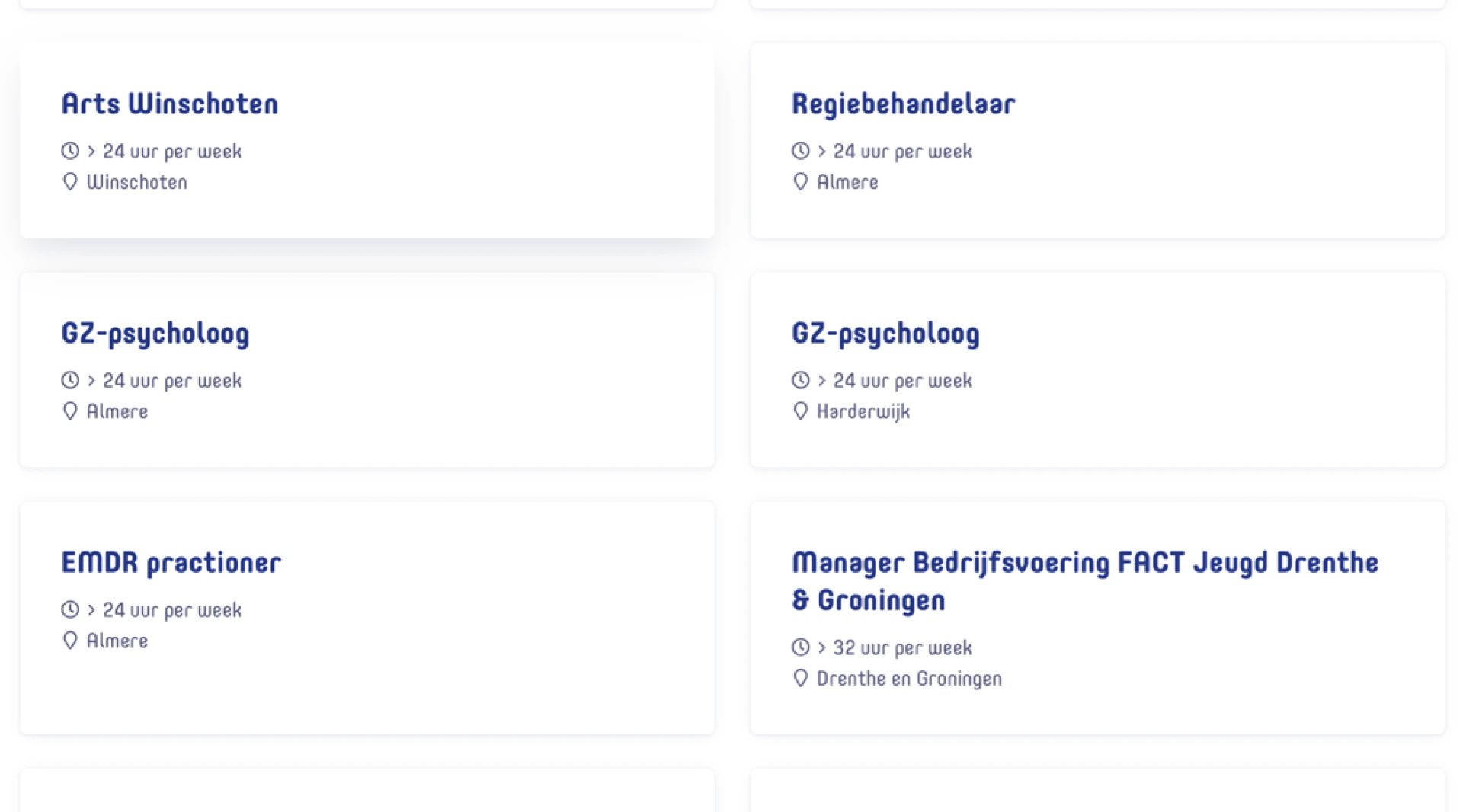 Vacatures overzicht voor verschillende zorgposities.